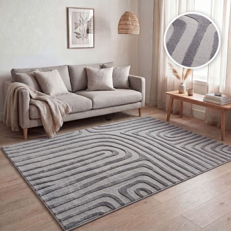 Paco Home Tapis salon, motifs abstraits géométriques modernes, effet 3D Gris 200x280 cm (1/5)