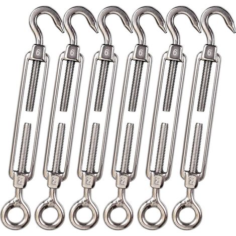 M6 Crochet & Œil/Chape à Tourniquet en Acier Inoxydable 304,Kit de Fixation pour Tension de Câble,Usage Intensif,pour Voile d'Ombrage et Installation de Tente,Anti-Rouille,Lot de 6 (1/5)