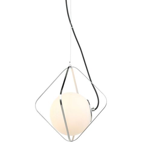 Italux Canto - Lámpara Colgante Moderna Cromada, Negra 1 Luz con Pantalla Blanca, Regulable E27 (1/3)