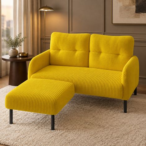 Sofá de 2 plazas 120 x 75 x 79 cm de pana amarilla con bolsillo lateral - CHICFURN (1/5)