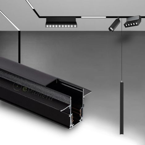 UNIVERSO BINARIO LINEARE DA INCASSO IN ALLUMINIO NERO PER TRACK LIGHTS MAGNETICHE DC 48V LUNGHEZZA 2 METRI (1/5)