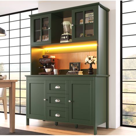 Küchenschränke (120 x 40 x 179 cm), hohe Küchenschränke, Sideboards, Küchenschränke mit braunen Glastüren und LED-Beleuchtung, grün (1/5)