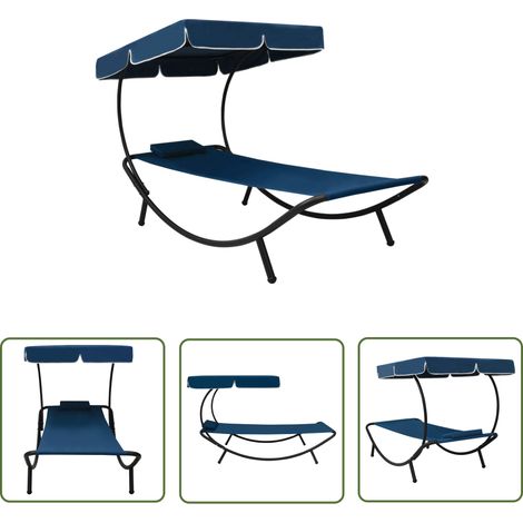The Living Store Sonnenliege mit Sonnendach & Kissen Blau - Sonnenliege - Gartenliege - Outdoor Liege - Poolliege - Relaxliege (1/5)