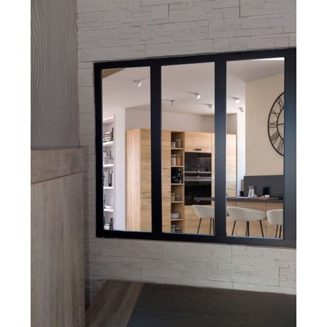 Verrera de taller de madera MDF negra con 3 cristales claros H1080 mm x L1123 mm GD MENUISERIES
