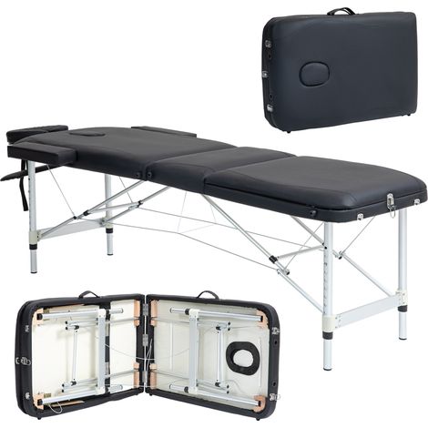 Lettino da Massaggio Fisioterapia Pieghevole Altezza Regolabile 215x60x61-84 cm Struttura in Alluminio Nero (1/5)