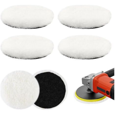 BUNTHAUS 4 Pièces Tampon de Polissage en Laine, 125 mm Disque de Polissage en Laine Blanc Kit Pad Polissage Voiture Disque Autocollant Tampon Polissage pour Meubles Ponçage Polissage Cirage de Voiture (1/5)