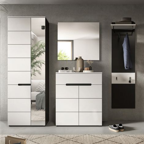 Ensemble meuble d'entré composé de 4 éléments décor blanc - KANUT (1/5)