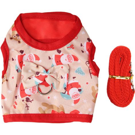 Ensemble gilet et harnais en forme de lapin, mignon et amusant, motif père noël, petite laisse pour animaux de compagnie, pour fête L (1/4)