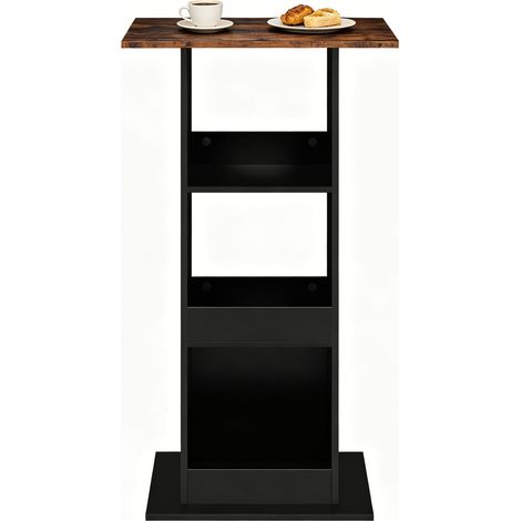 Mesa alta cuadrada 2 en 1 con estantes 60 x 60 cm negra y marrón rústico (1/5)