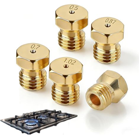Lot de 5 Gicleur Gaz Butane, Injecteur de Gaz Butane Kit de Conversion, Bouteille Gicleur Brûleur 0,5/0,7/0,87/1,02, Compatible avec Gazinière Gaz et Brûleur Gaz pour Buses et Injecteurs (1/5)