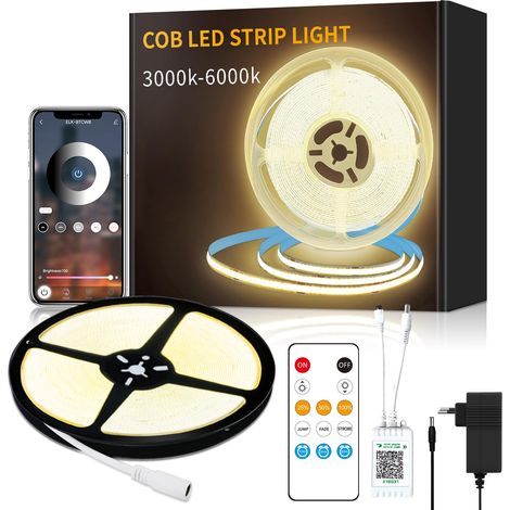 COB Ruban LED 10M Contrôle APP avec Télécommande Bande LED COB Flexible Dimmable DC24V 3000K Blanc Chaud Convient pour Chambre Chambre DIY Décoration (1/5)