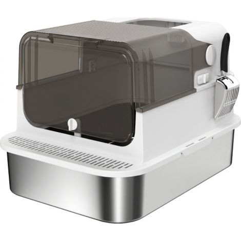 Lettiera in acciaio inox con coperchio, XXL 72 litri, adatta a gatti di grossa taglia o a famiglie con più gatti, design a doppia porta, completa di paletta, pedale e funzione anti-perdita, installabi (1/5)