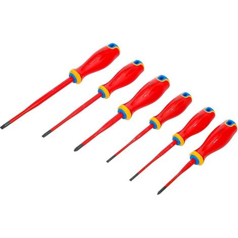 Jeu de Tournevis VDE 6 pcs - Pointe Extra Fine - Isolation Sécurisée et Précision, Acier, Zones Difficiles - D-Work (1/5)