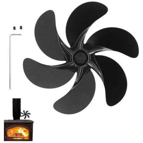 Ventilatore per camino a 6 pale, accessorio per ventilatore per stufa a legna in lega di alluminio nera