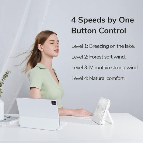 Ventilateur de bureau avec batterie rechargeable, 4500 mAh, pliable à 180°, 4 vitesses réglables, longue durée de vie de la batterie pour la maison, le bureau, les voyages, l'extérieur