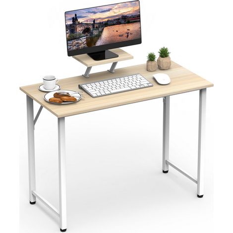 Scrivania per computer Haloyo®, scrivania con ripiani, tavolo da studio per camera da letto, 100x50x75cm, colore legno (1/5)