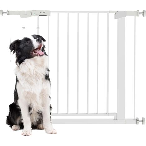 Puerta divisoria para mascotas, material de hierro, ancho ajustable, apertura con una sola mano, diseño de apertura por presión, apta para perros. (1/5)