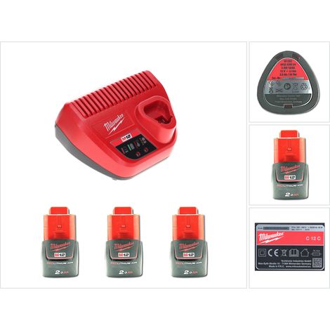 Milwaukee Akku Starter Set 12 V mit 3x Akku 2,0 Ah + M12 C12C Ladegerät
