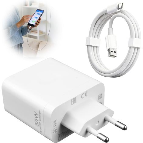 Chargeur 80W USB C avec Câble 2m Blanc, Chargeur Rapide Type C (1/5)