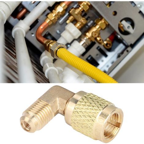 Adaptateur coudé R410 (filetage mâle 1/4" vers filetage femelle 5/16") à 90° - Accessoire pour climatiseur/refroidisseur (1/5)