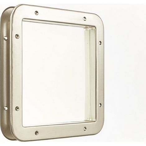Mottez – Hublot de porte métal carré nickelé mat 31x31cm – Vitre trempée 4mm – Pour porte épaisseur 40mm – Accessoire de porte coulissante