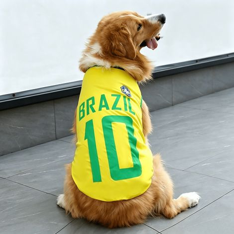 Chien Coupe du Monde de Football T-Shirt Pets Maillot de Football Sports Soccer National Team Gilet Chat Summer Cool Vêtements Apparel, 2XL (Chest 22"), Brésil