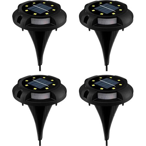 Lot de 4 lampes solaires de jardin, chacune composée de 12 disques LED solaires, pour l'éclairage de votre cour, pelouse et allées. (1/5)