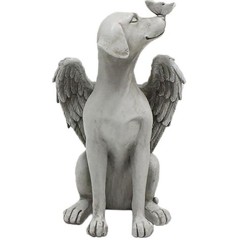 Chien en RéSine avec Statue Aile D'Ange Papillon Hommage Chiot Sculpture ExtéRieur Jardin DéCoration Jardin Art Ornement Figurines