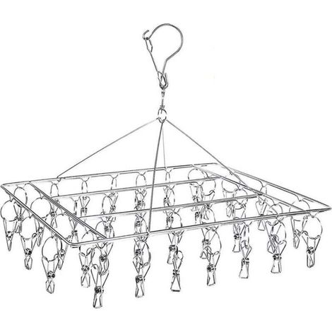 Etendoir Chaussette, Étendoir à Linge à Suspendre avec 36 Pinces en Acier Inoxydable à lépreuve du Vent pour Chaussettes,sous-vêtements,vêtements,Serviettes (1 Pack Hanger)