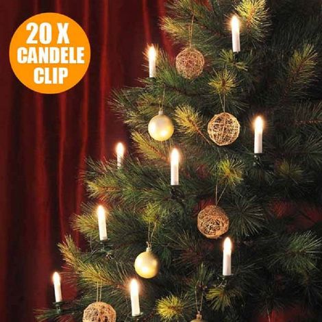 TRADE SHOP - Catena Luminosa 20 Candele A Clip 4,9 Mt Per Albero Di Natale 220v Bianco Caldo - (1/3)