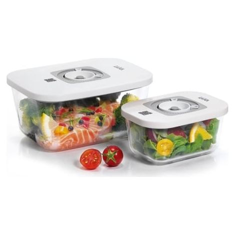 2 CONTENEDORES DE CRISTAL 0,5 Y 1,5 LITROS HORNO/MICRO/LAVAVAJILLAS/ FRIGO/CONGELADOR CONECTOR A MÁQUINA DE VACÍO INCLUIDO BLANCO