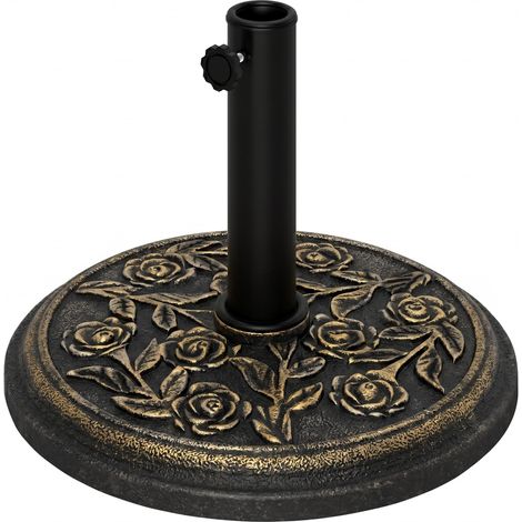 Pied de parasol noir résine 9 kg finition bronze, Φ45,5 x 31,5 cm, base stable pour parasol extérieur. (1/5)