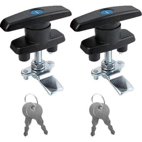 Serrure de meuble en deux parties, serrure de porte d'armoire avec poignée en T noire, 2 clés incluses, convient aux meubles, camping-cars, coffres-forts et portes de garage.