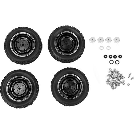 Pneu en caoutchouc 4 trous en U, jante en alliage d'aluminium noir pour MN D90, MN-91, FJ-45 (MN-024BL) (1/5)