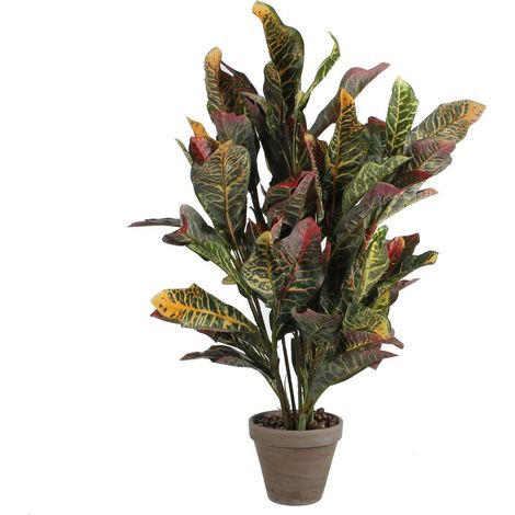 Plante artificielle Croton vert avec pot en terre cuite gris basalte H73 x Ø 40 cm - PANGIVO (1/3)