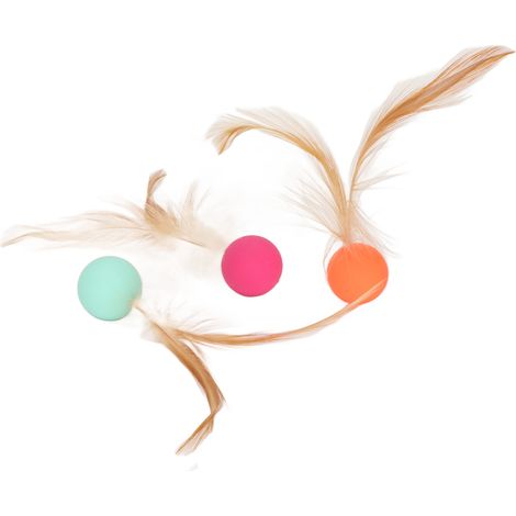 Lot de 3 balles rebondissantes interactives souples et flexibles pour chats et chatons, avec plumes. (1/5)