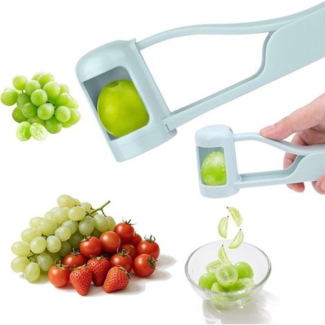 Coupe-raisins pour tout-petits - Coupe-raisins en quatre quartiers - Acier inoxydable - Long manche - Divisé en quatre - Convient à la plupart des fruits sans pépins - Tomates, raisins, cerises, frais (1/5)