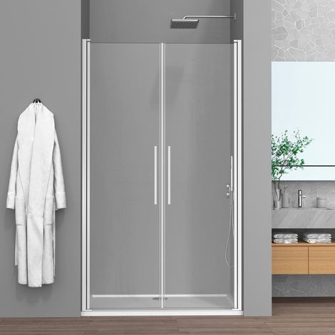 Porta doccia con apertura Saloon per nicchia 80cm in vetro temperato trasparente con profili cromo Neos