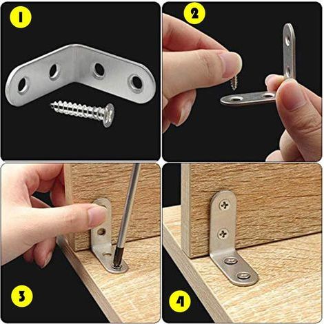 Bracket Angle - 40x40 Mm - Inox - 90 Degres - Pour Renforcement De Meuble - 20 Unites Avec 80 Vis (1/4)