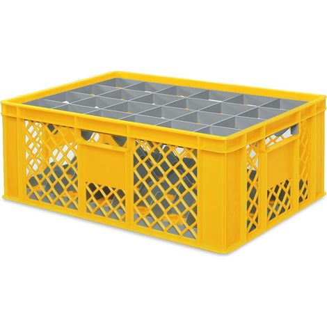 BRB Gläserkiste 600x400 mm für 15, 24, 33 oder 40 Gläser, farbig (Gelb, für 24 Gläser Ø 87 mm, Glashöhe max 205 mm)