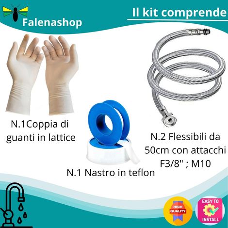 Flexible robinet mitigeur rallonge tuyau fileté siphon lavabo salle de bain siphon évier cuisine tuyau d'échappement évier anti-odeur + ruban et joint (flexible F 3/8" - MM10-50 cm) (1/5)