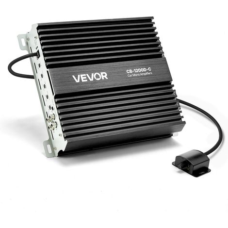 Ampli Voiture Monobloc, Amplificateur Audio Auto 1 Canal, Classe D, 1200 W RMS Max, Stable sous 1/2/4 ohms, avec Télécommande pour Niveau du Subwoofer, Filtre Passe-bas, Amplification des Basses (1/5)