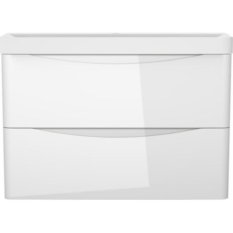 800mm Wall Hung Basin Vanity Unit Gloss White (1/4)