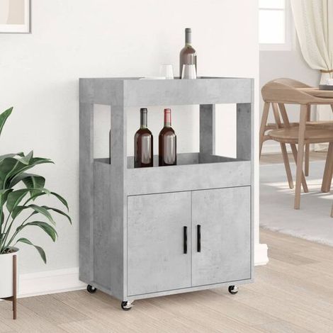 Chariot de Bar en Bois d'Ingénierie Gris, 60 x 39,5 x 89 cm, Meuble de Rangement sur Roulettes pour Cuisine et Salon (1/5)