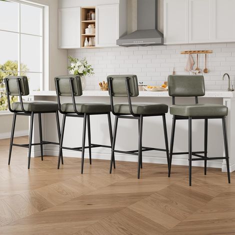 Lot de 4 Tabourets de Bar Style Industriel - Hauteur d'Assise 65 cm pour Ilot de Cuisine - Dossier et Repose-Pieds - Charge 181 kg (1/4)