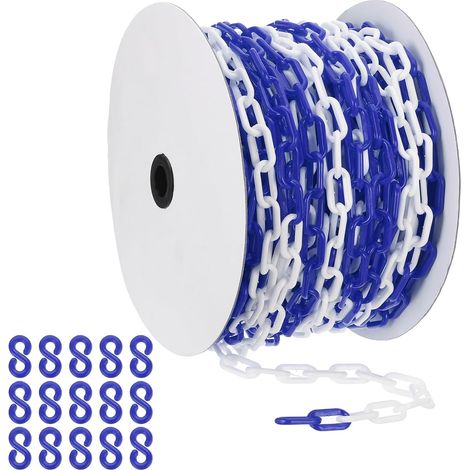 Chaîne plastique bleu/blanc, 131 pieds 6mm Chaîne barrière sécurité plastique granchaîne longue pour le contrôle foule, le stationnement, clôture, décoration chantier construction (1/5)