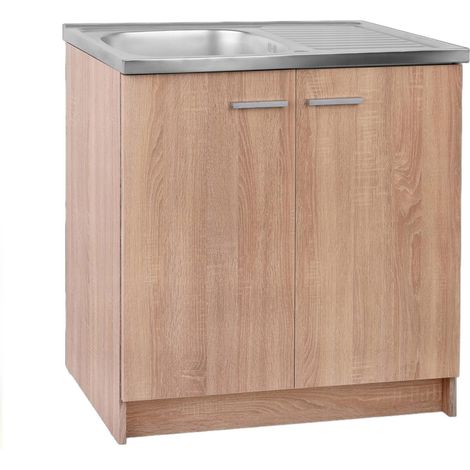 Meuble de cuisine 80 cm - Chêne Sonoma - Avec évier et siphon - Design élégant et pratique