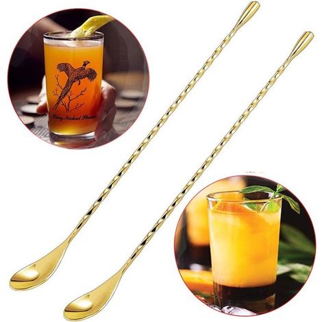 Set di 2 cucchiai da cocktail a spirale lunghi, 30 cm, cucchiaio da bar color oro per mescolare (1/5)