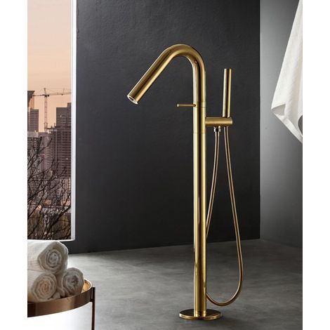 Grifería monomando para bañera exenta moderna - Dorado