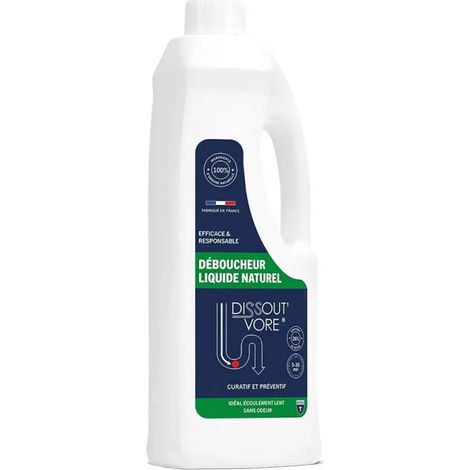 Déboucheur liquide naturel DISSOUT'VORE 1L - Écoulement lent et prévention